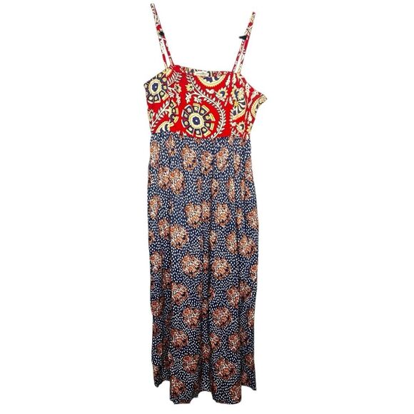 Natural Life NEW Bailey Maxi Dress Red Navy Boho Floral Smocked Bodice Size L - Picture 5 of 8